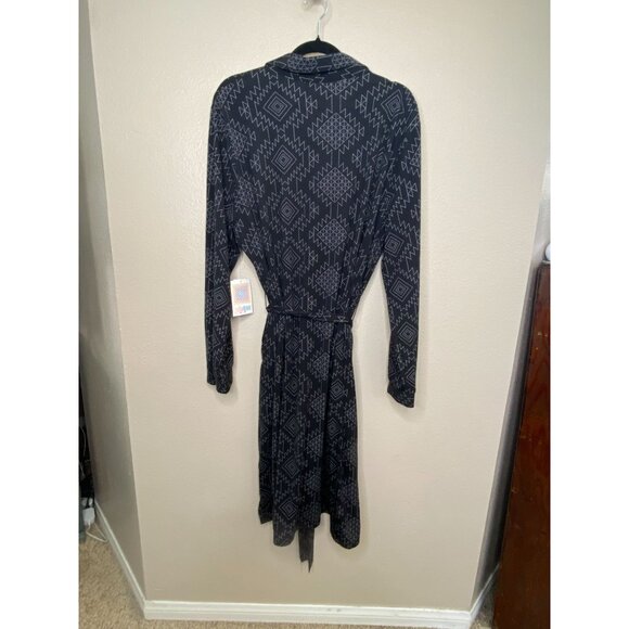 LuLaRoe Womens Ellie Geometric Print Collared Shirt Dress Waist Tie XL Black NEW - Picture 3 of 7